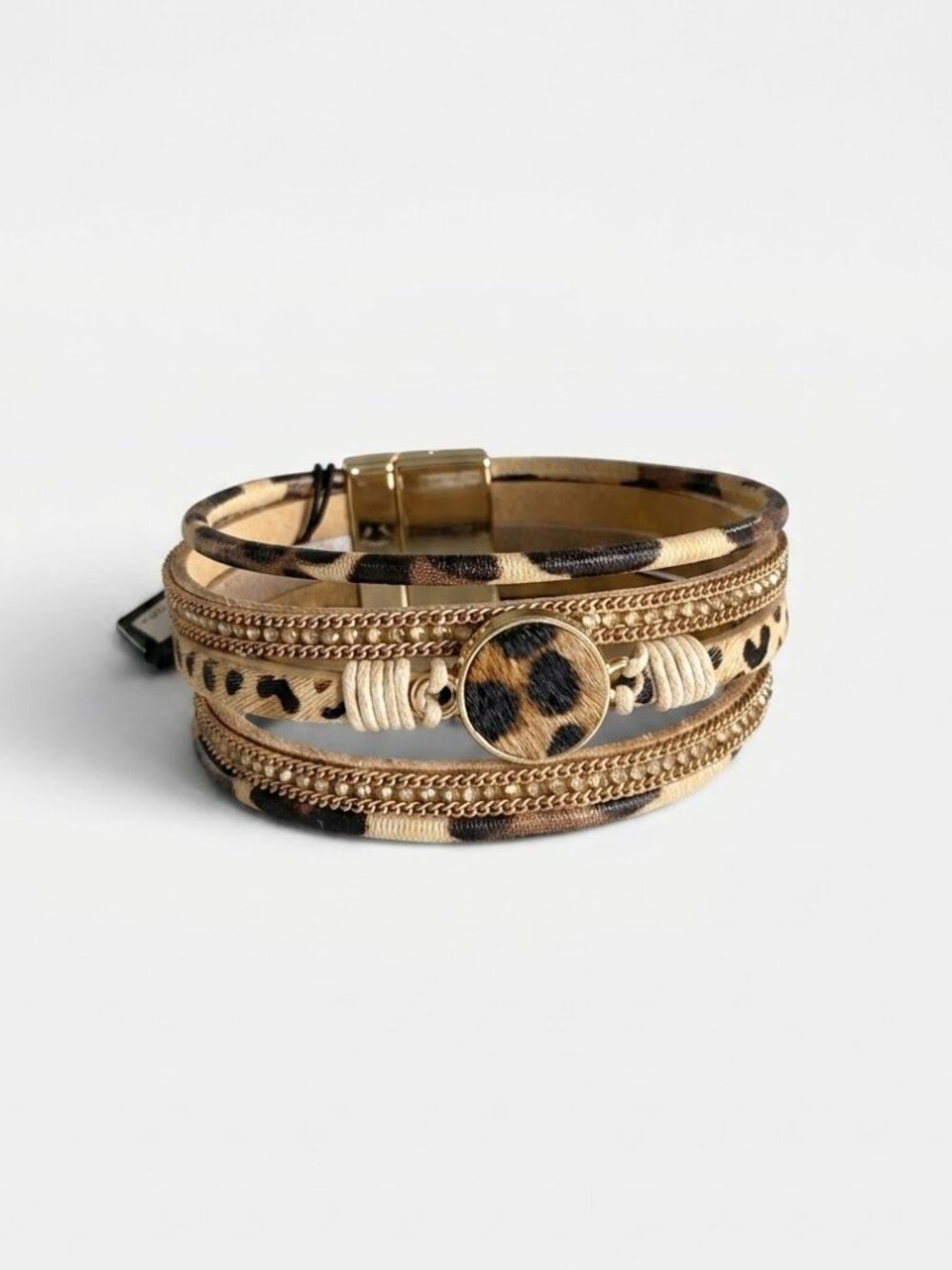 Fifth Ave Collection Leopard Multi Layer Wrap Cuff Bracelet Swarovski Crystals